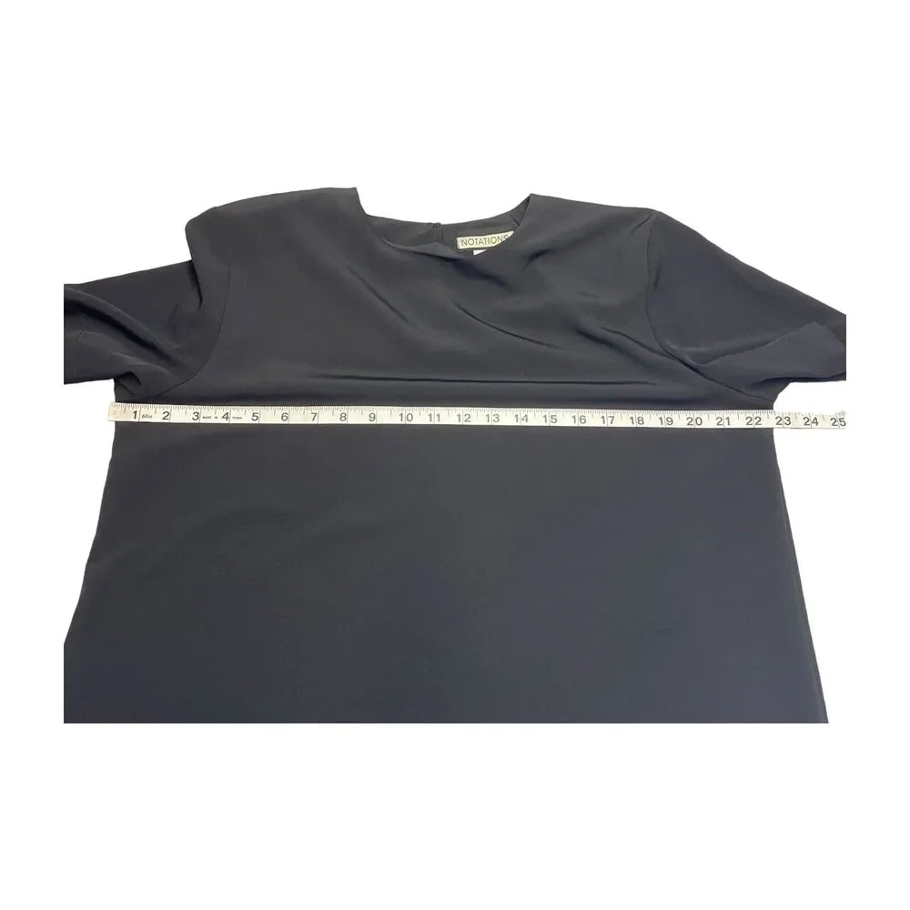 Notations Blouse Top Womens Large Black 100% Polyester Short Sleeve Keyhole Back - Picture 5 of 7